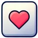 Heart icon with a red heart in middle surrounded by a white square.