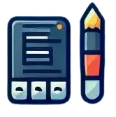 UI mockup icon with a phone on left and pencil on right