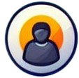 Profile picture icon with a man in middle and orange circle behind the man.