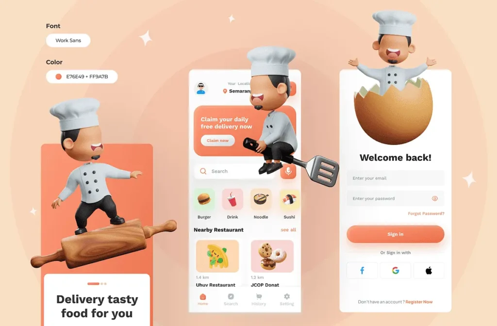 Claymorphism Ui for food delivery app